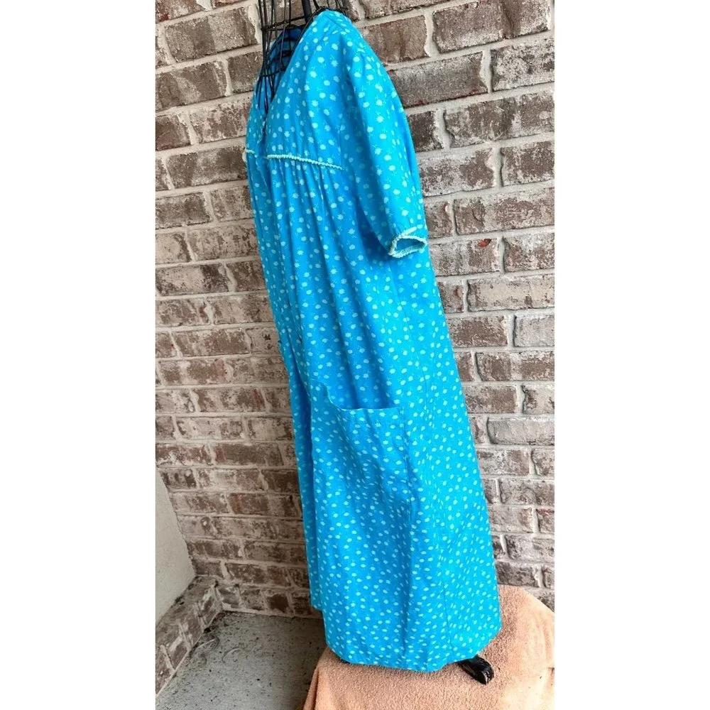 VTG KMart Nightgown Patio Dress Duster Larg Muumuu  Blue Floral House Dr… - Picture 8 of 12